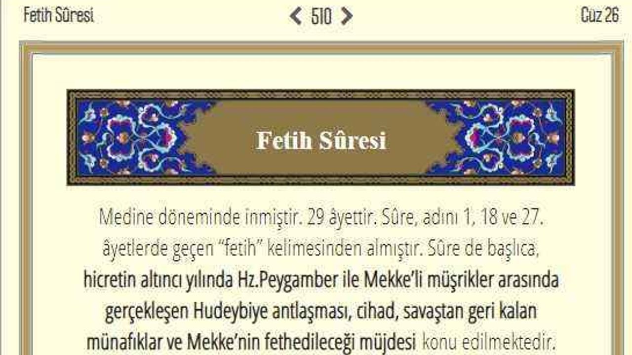 Fetih Suresi anlamı, Arapça yazılışı, okunuşu ve faziletleri!