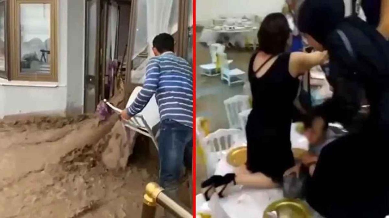 Düğünü sel bastı! Masaların üstüne çıktılar