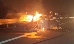 Kuzey Marmara Otoyolu'nda hafif ticari araç alev alev yandı