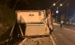 Hatay'da freni boşalan tır şarampole devrildi.