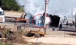 Mardin'de akaryakıt yüklü tanker devrildi