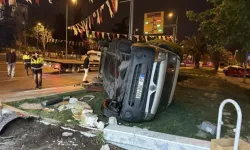İstanbul'da kontrolden çıkan ticari araç yan yattı