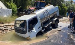 Bodrum'da ana isale su hattı patladı: Tanker çukura düştü