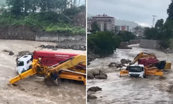 Artvin'de panik: İş makineleri bir anda yükselen dere sularının ortasında kaldı