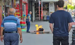 Karabük'te esnafın yaktığı piknik tüpü alev aldı