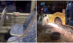 Yol kenarındaki demir İETT otobüsüne saplandı: 1 kadın yolcu yaralandı