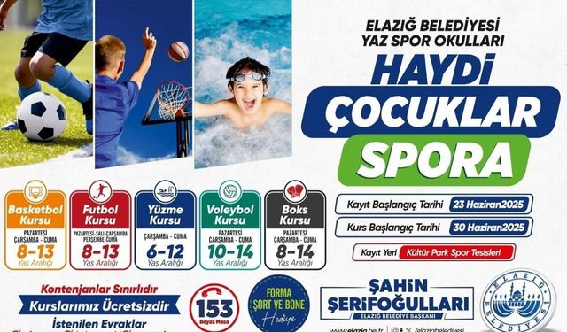 Elazığ Belediyesi ücretsiz yaz spor kursları başlıyor