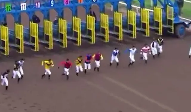 İlginç yarış! Peru'da atlar değil jokeyler koştu