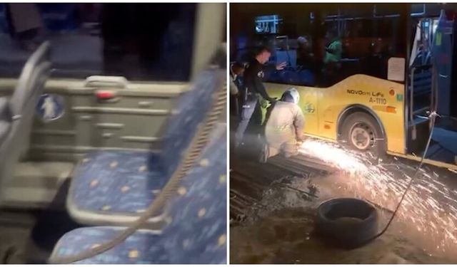 Yol kenarındaki demir İETT otobüsüne saplandı: 1 kadın yolcu yaralandı
