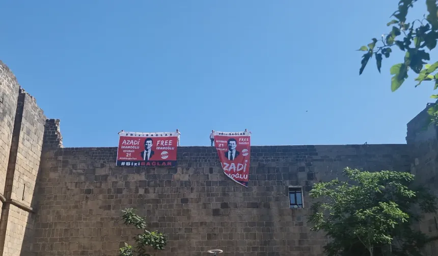 Diyarbakır'da surlara asılan 'İmamoğlu' pankartları kaldırıldı