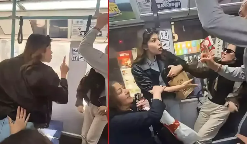 Tramvayda kadınlar arasında tekmeli, küfürlü yer kavgası