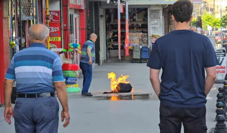 Karabük'te esnafın yaktığı piknik tüpü alev aldı