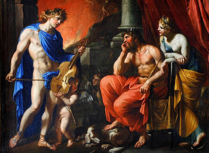 Orpheus'un Hades ve Persephone için çaldığını gösteren 17. yüzyıl François Perrier tablosu.