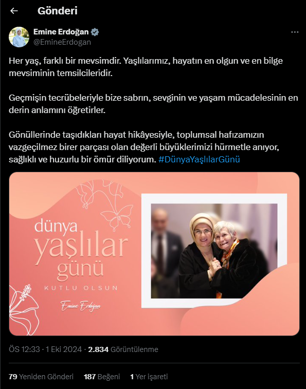 Emine Erdoğan Yaşlılarımız, En Bilge Mevsimin Temsilcileridir