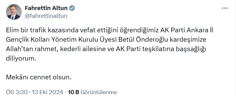 İletişim Başkanı Altun'dan Betül Önderoğlu İçin Taziye Mesajı