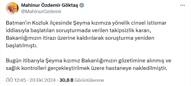 Mahinur Özdemir Göktaş Şeyma Açıklama