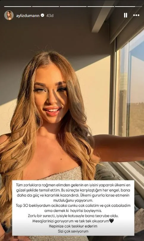 Ayliz Duman'dan Miss Universe Paylaşımı Zorlu Bir Süreçti