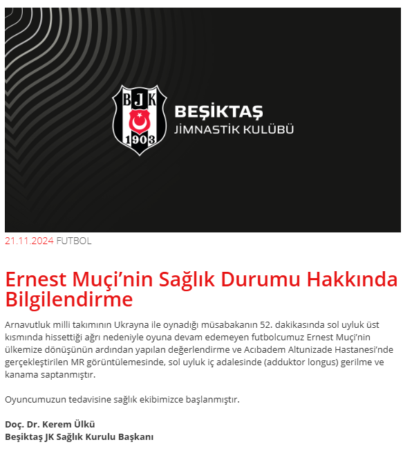 Beşiktaş'a Ernest Muçi'den Kötü Haber!