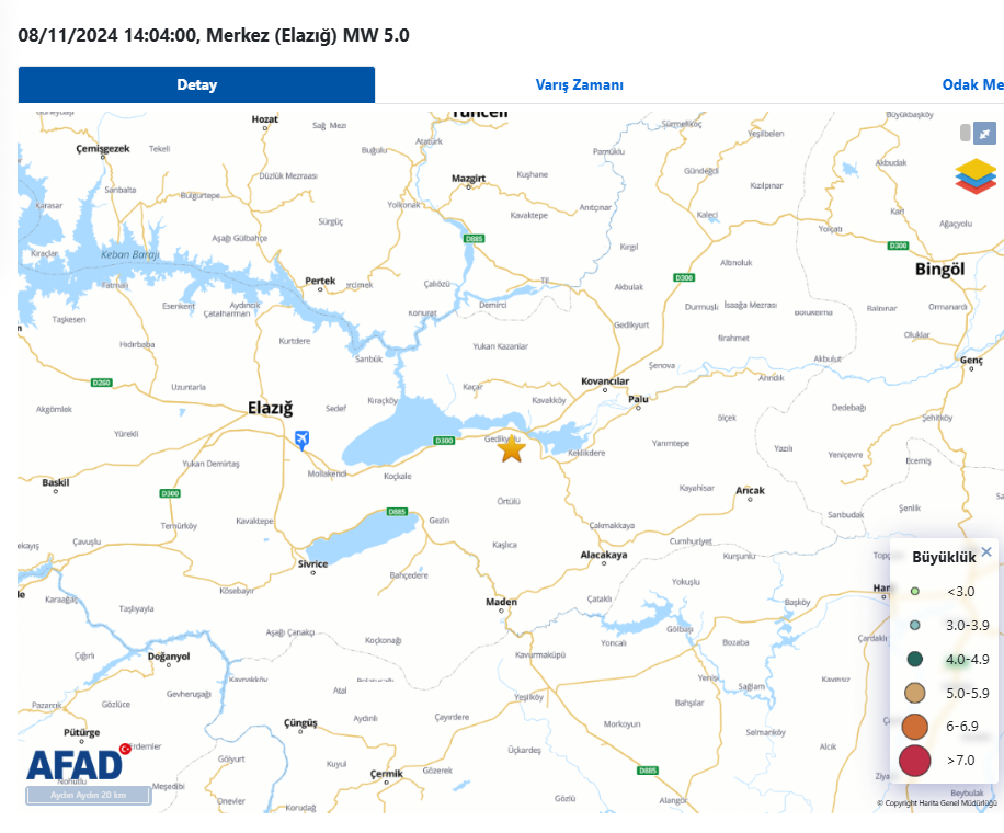 Elazığ'da 5 Büyüklüğünde Deprem Afad