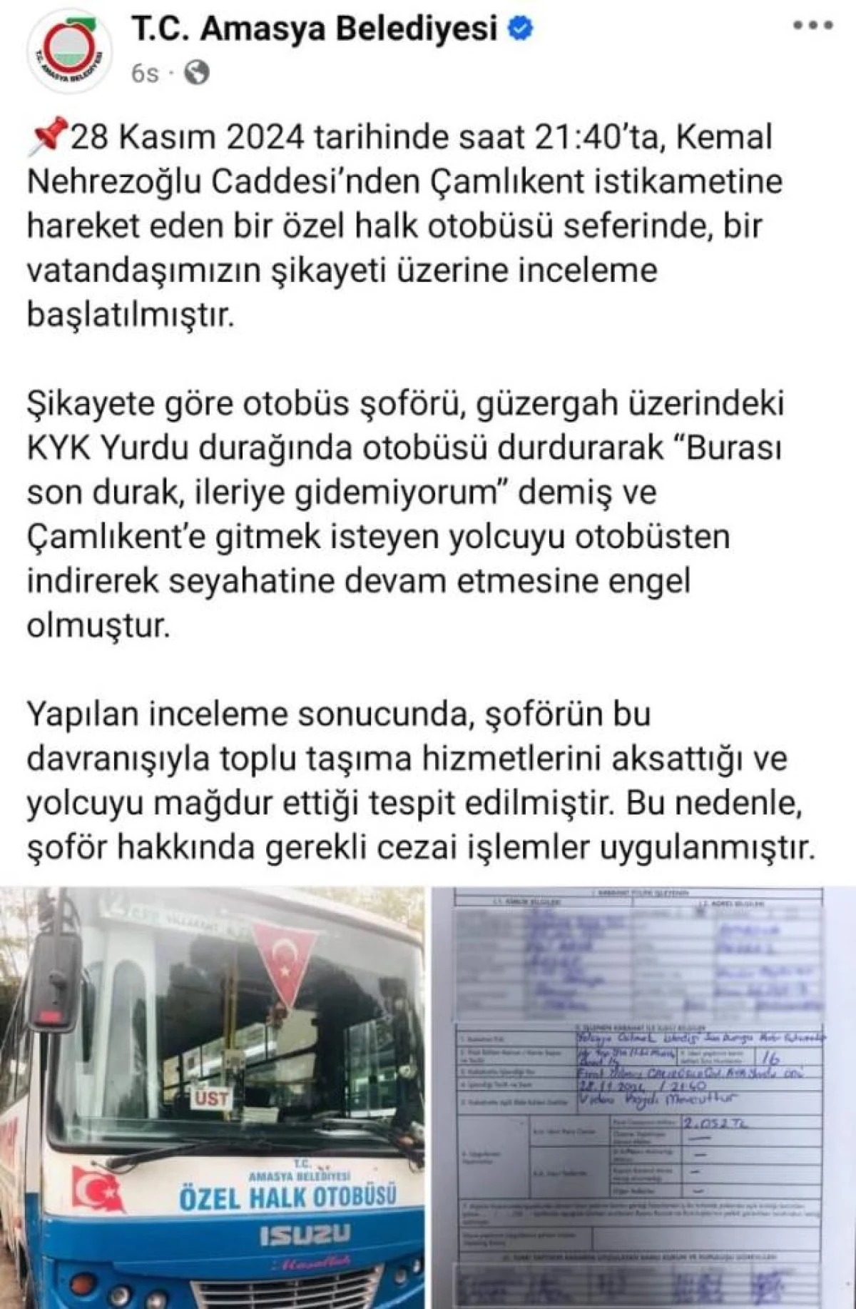 Amasya'da Yolcusunu Son Durağa Götürmeden Indiren Şoföre Ceza2