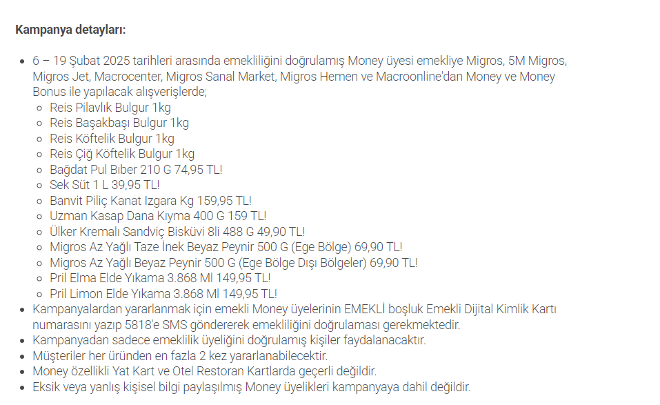 Migros Emekli Indirimi