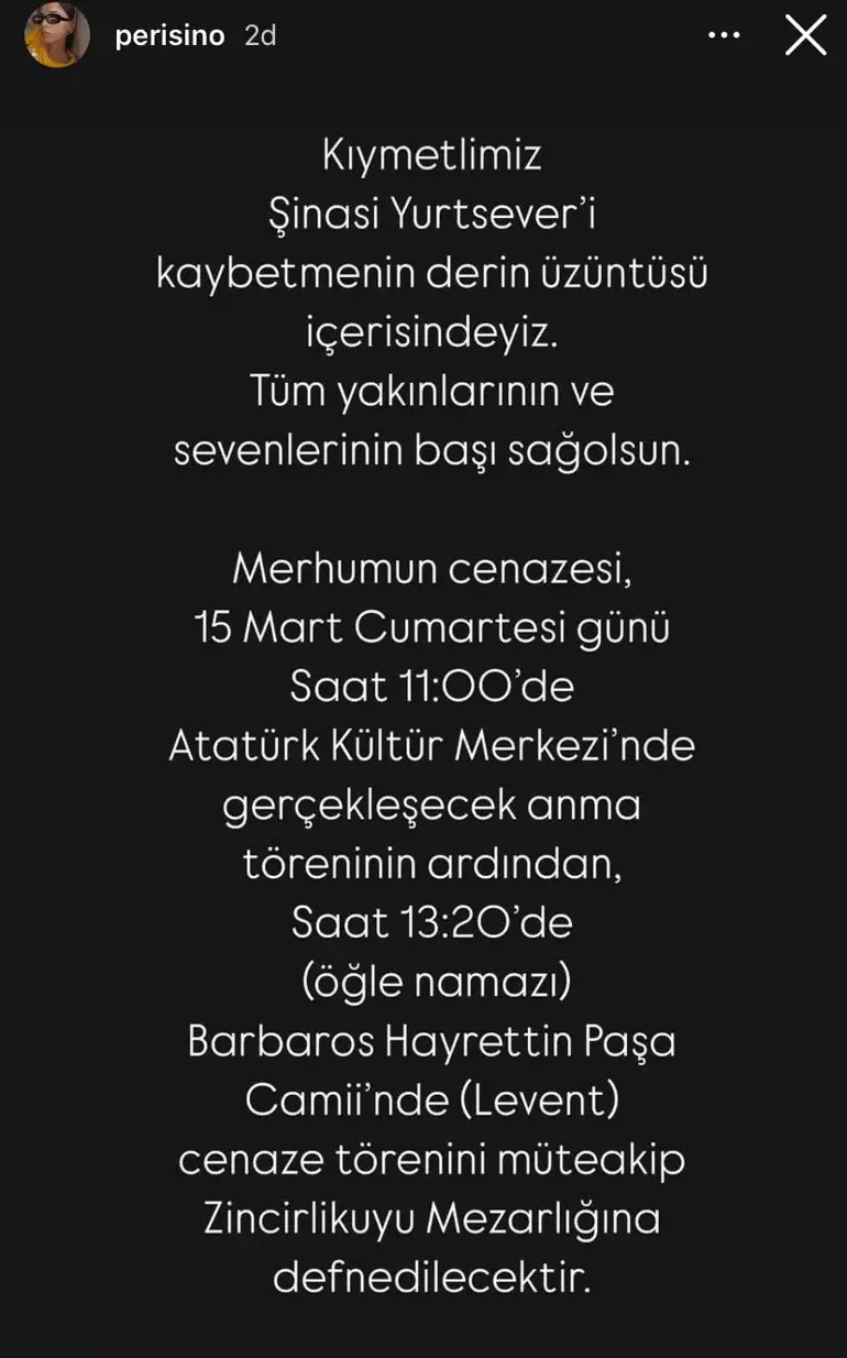 Şinasi Yurtsever'in Cenaze Töreninin Detayları Belli Oldu